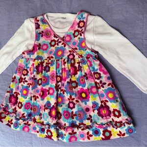 Vibrant Colorful Flower Print Corduroy Jumper Dress with Top, 12 mos